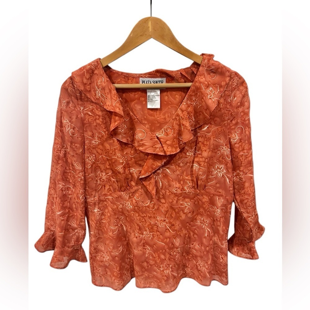 Plaza South Blouse Womens Vintage Peach Babydoll Top 90s Y2K Ruffle Size 10
